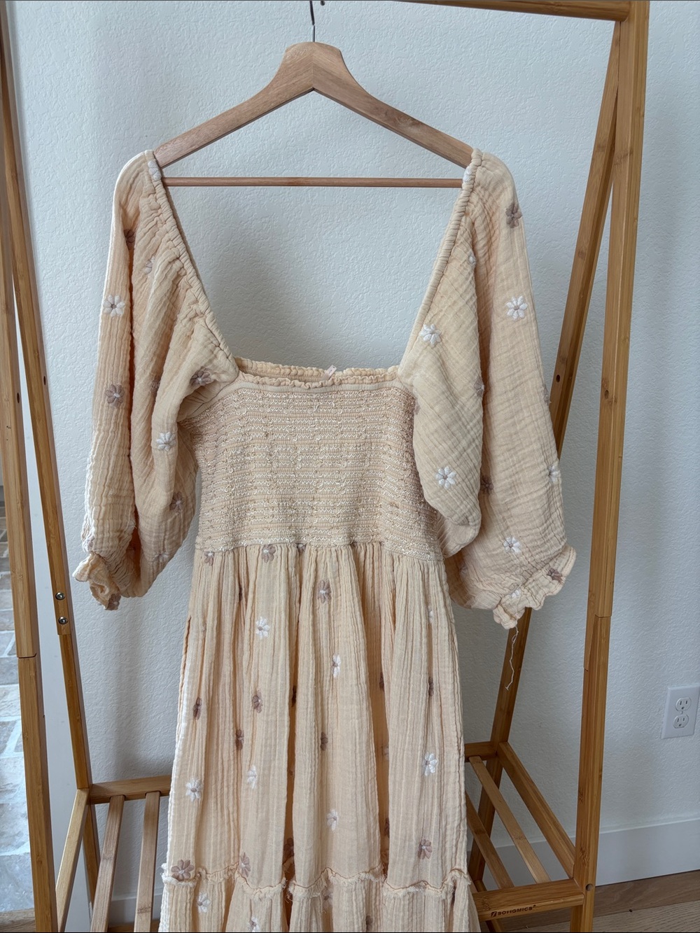 Free People Dahlia Embroidered Cream-Beige Floral Maxi Dress - Picture 3 of 4